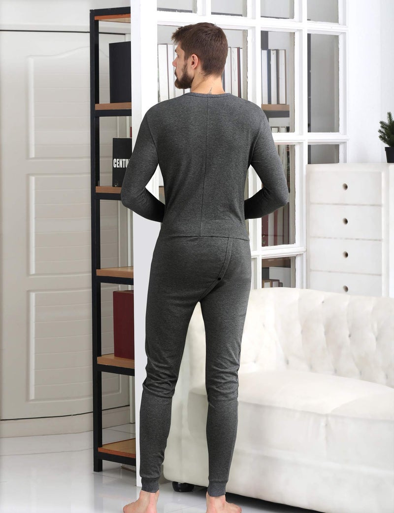 COLORFULLEAF Men's Cotton Thermal Underwear Henley Union Suits Onesies Base Layer (Dark Grey, XL) - Image 4